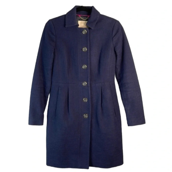 BANANA REPUBLIC Tulip Coat Navy Blue Single Breasted Textured Weave Size XS - Picture 2 of 11